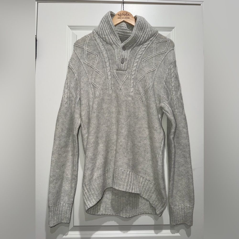 American Eagle Men’s Gray Wool Blend Shawl Collar Sweater Large